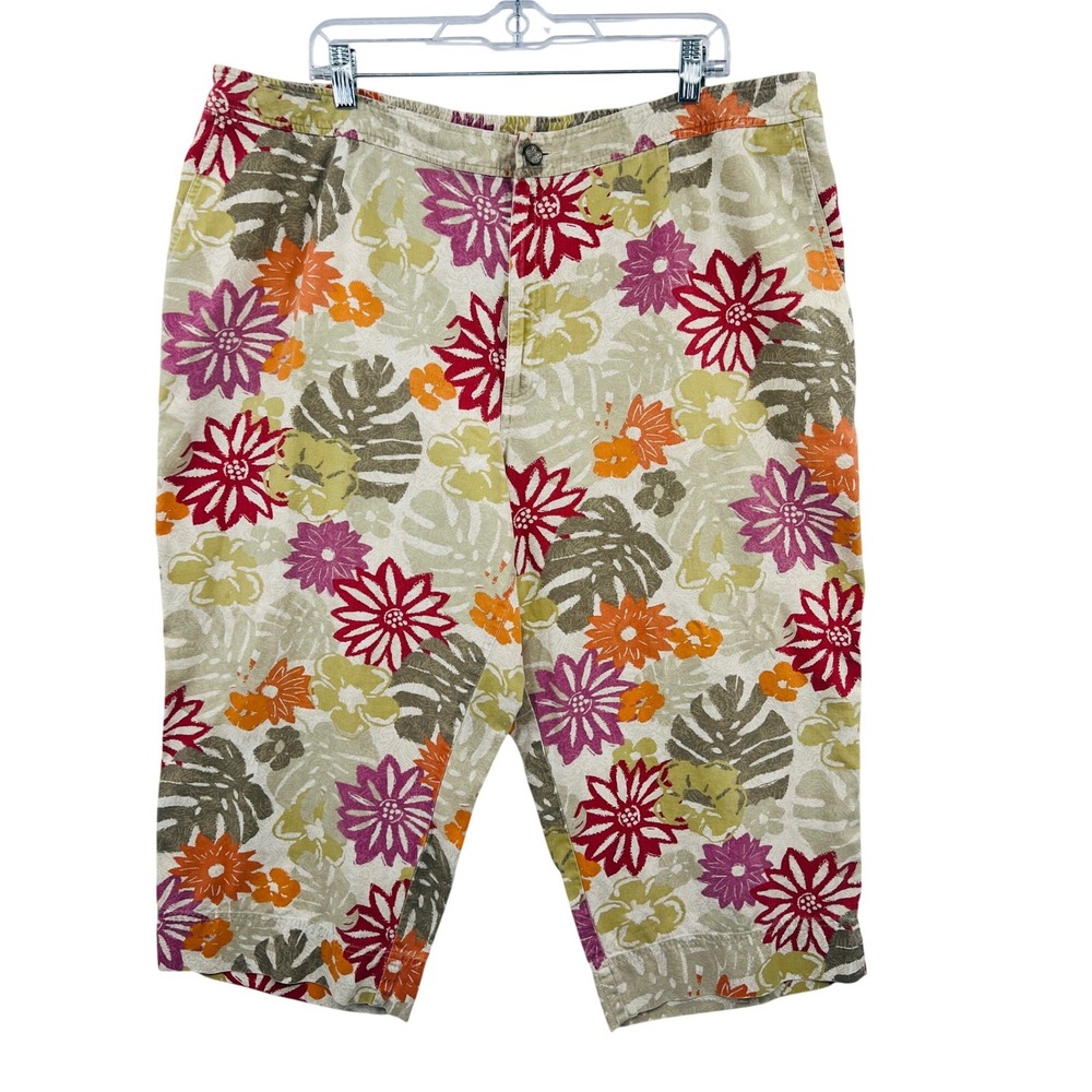 So Blue Sigrid Olsen Crop Pants Women 22W Cream Multi Tropical Floral Coastal